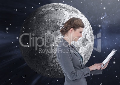 Woman Texting in front of moon