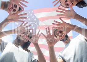 Happy friends with their face between hands for independence day