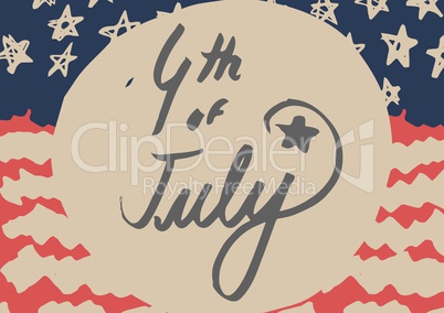 Grey fourth of July graphic against hand drawn american flag