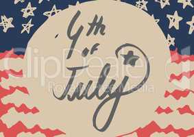 Grey fourth of July graphic against hand drawn american flag