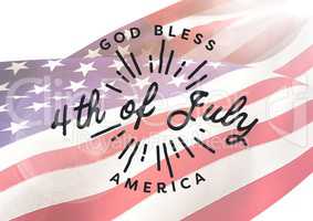 Grey fourth of July graphic against american flag with flares