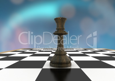 3D Chess piece against blue bokeh