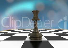 3D Chess piece against blue bokeh
