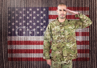Soldier in front of the american flag