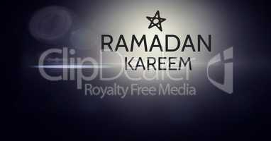 White ramadan graphic against flare and dark background