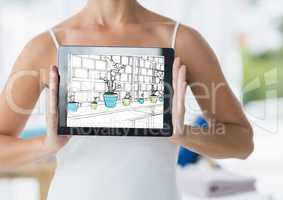 fitness woman with tablet with the design of the new studio