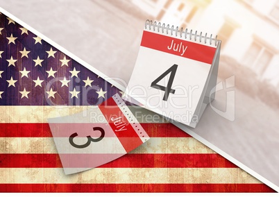 4th of July calendar against american flag