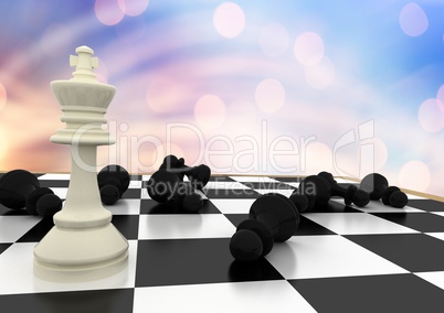 3d Chess pieces against purple bokeh
