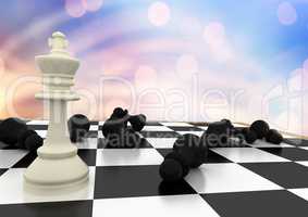 3d Chess pieces against purple bokeh