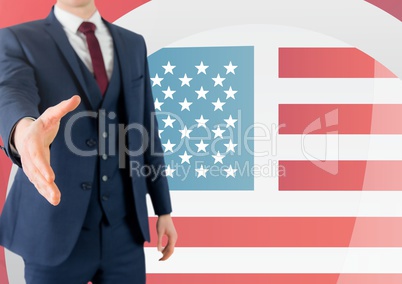 Business man shaking his hand against american flag