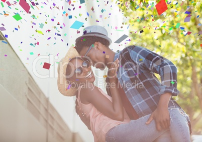 Confetti and couple dancing on holidays