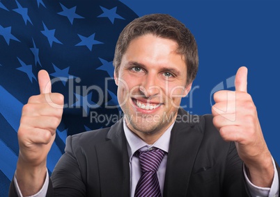 Business man with thumbs up against american flag