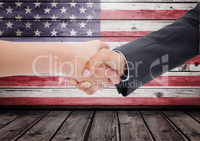 People shaking theur hands against 3D american flag