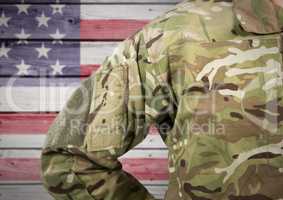 Part of soldier against american flag background