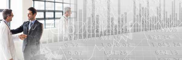 Medical business meeting with grey finance graph transition
