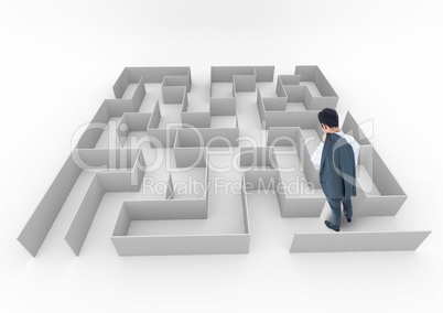 Man looking down in a 3d maze