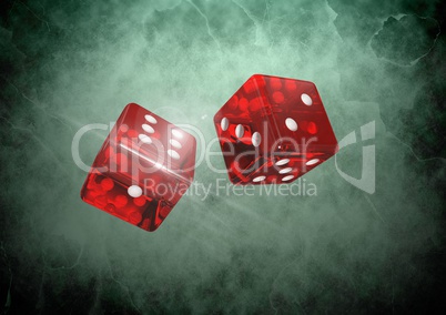 3d Red Pair of dice on green vignette