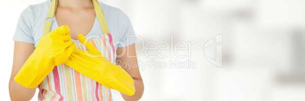 Cleaner with gloves with bright background