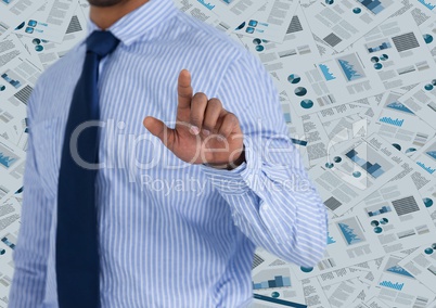 Business man mid section pointing against document backdrop