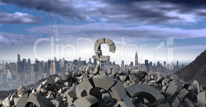 3D Broken concrete stone with money pound symbol in cityscape