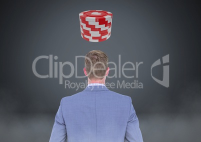 Back of Man Looking at 3d casino poker chips