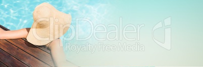 Woman relaxing in Swimming pool with copy space transition