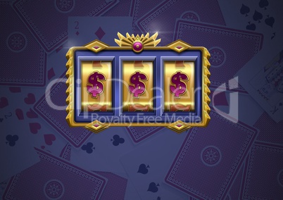 3d casino slot machine  in front of  playing cards gambling