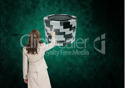 Back of woman Looking at 3d casino poker chips