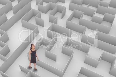 Woman looking up in a 3D maze