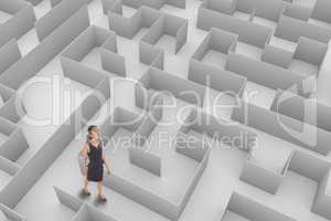 Woman looking up in a 3D maze