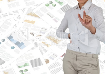 Business woman mid section pointing against document backdrop