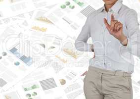 Business woman mid section pointing against document backdrop
