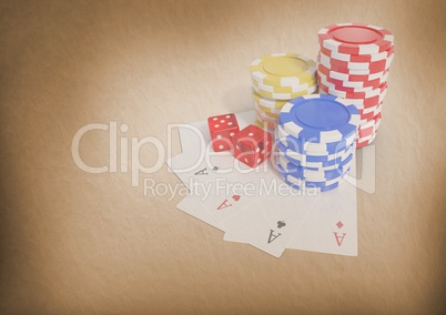 Casino poker chips and playing cards 3d