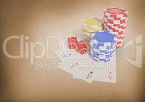 Casino poker chips and playing cards 3d