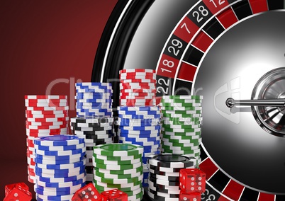 3D Poker chips with roulette wheel