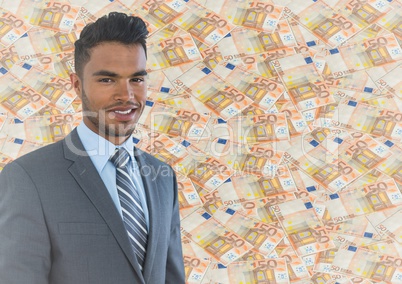 Business man against money backdrop