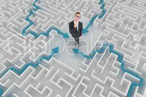 Man thinking in a 3d maze