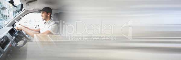 Delivery Courier in van with transition delivery 3d