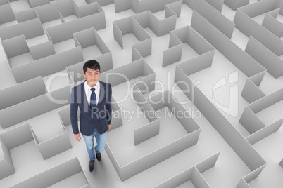 Man looking up in a maze 3d