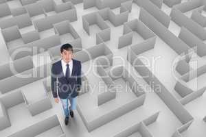 Man looking up in a maze 3d