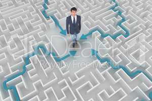 Man looking up in a maze