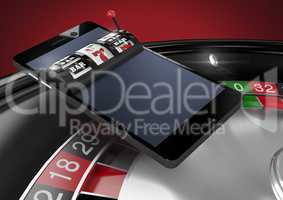 3d casino slot machine on phone over roulette