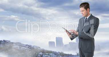 businessman on phone in cityscape