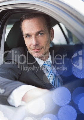 Man in car with transition effect 3d