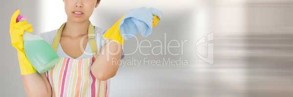 Cleaner with scrubber and spray with bright background