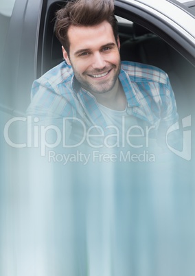Man in car with transition effect 3d