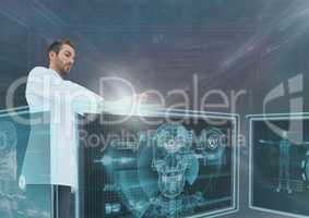 Man doctor interacting with 3d medical interfaces