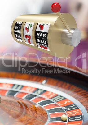 3d casino slot machine in front of roulette