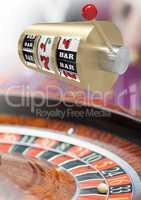 3d casino slot machine in front of roulette