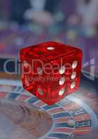 3d Dice floating over roulette table